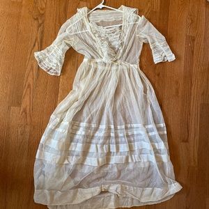 VINTAGE EDWARDIAN NETTED SHEER WHITE TEA DRESS